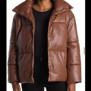 AVEC LES FILLES Oversize Faux Leather Puffer Jacket